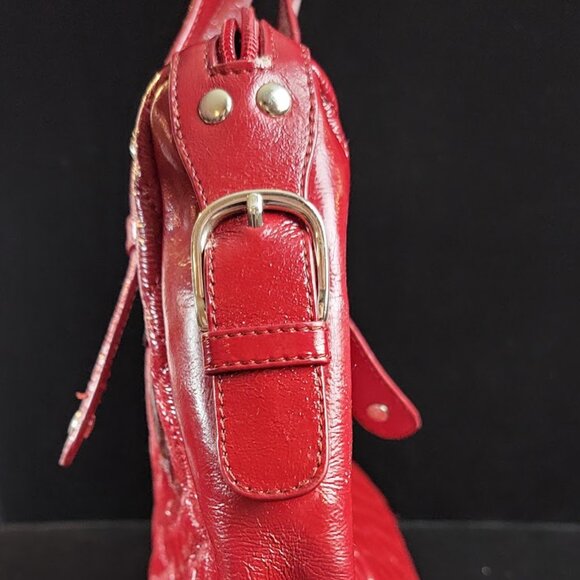 Hobo International Red Leather Shoulder Bag Buffalo Check Lining Satchel Handbag - Picture 11 of 13